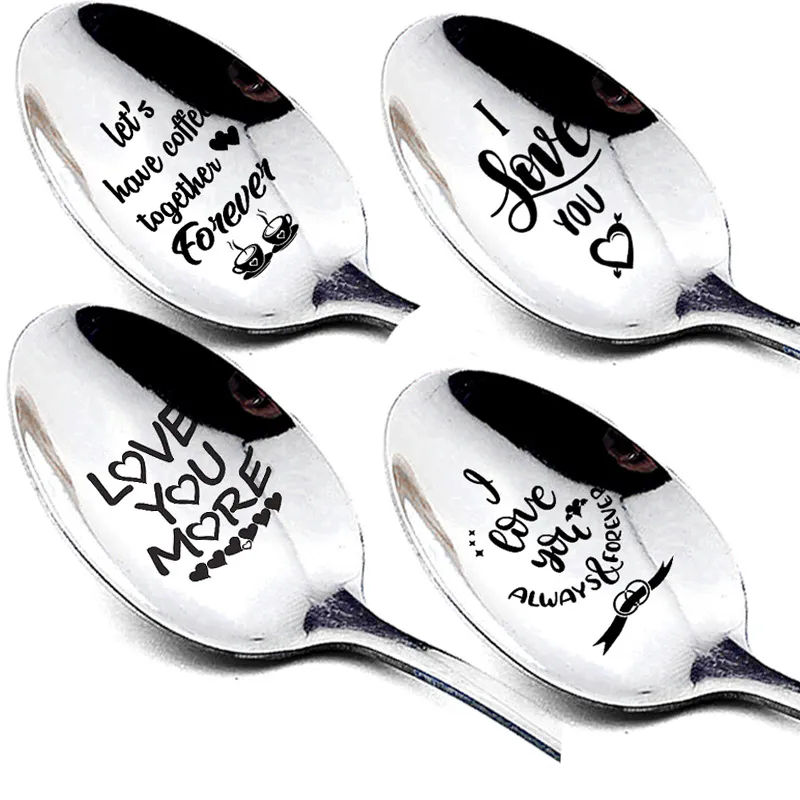 Valentine's Day Spoon 11 Styles Stainless Steel Color Coffee Spoon Wedding Anniversary Gift Valentine's Day Party Favor Spoons