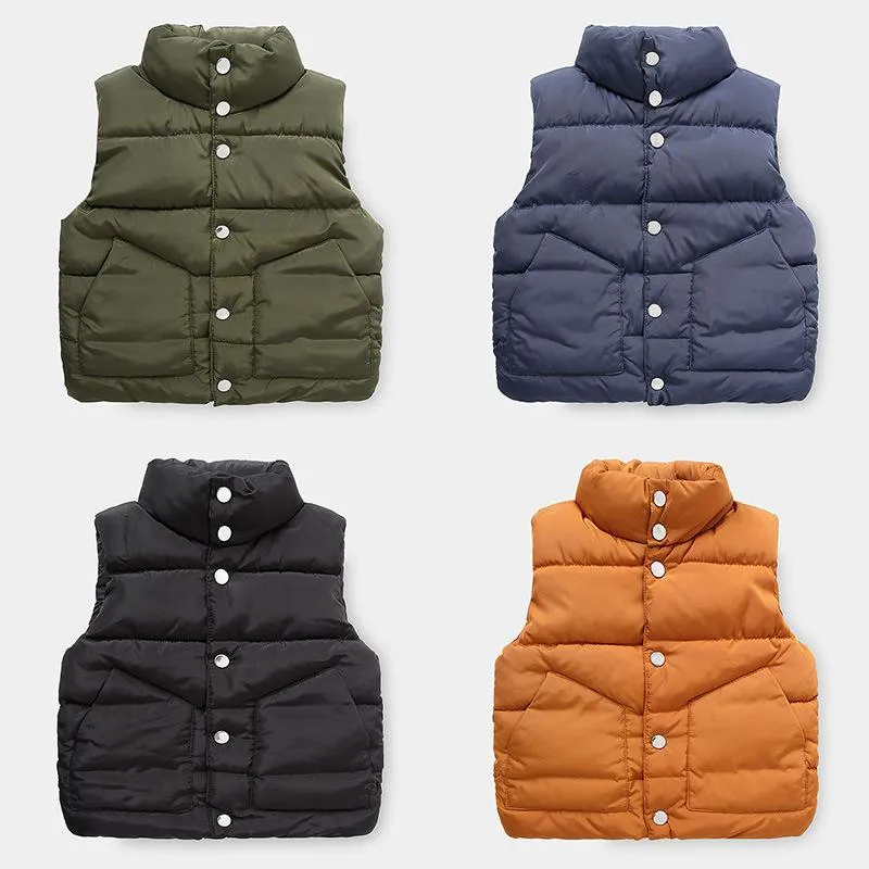 Winter New Toddler Boys Thicken Vest Korean Fashion Solid Warm Cotton Waistcoat For Boy Baby Clothes Kids Sleeveless Vest Jacket