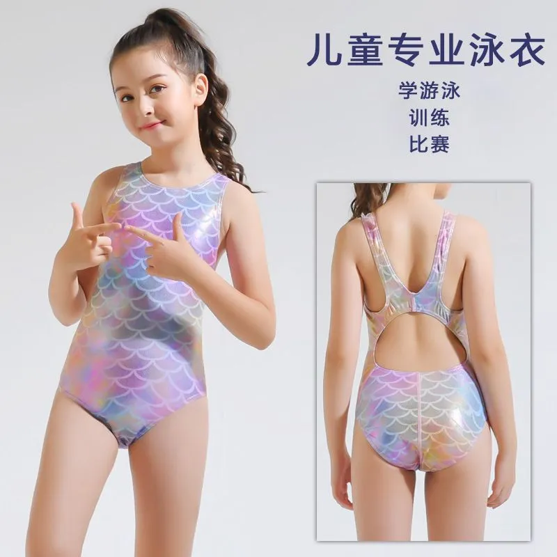 2021 New Childrens Swimsuit Girls Swimsuit Fish Scale Printed One