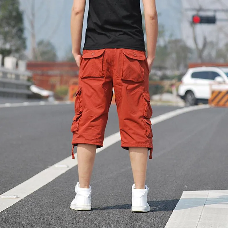 Mens Casual Cargo Jogger Mens Cargo Shorts Solid Cotton Knee