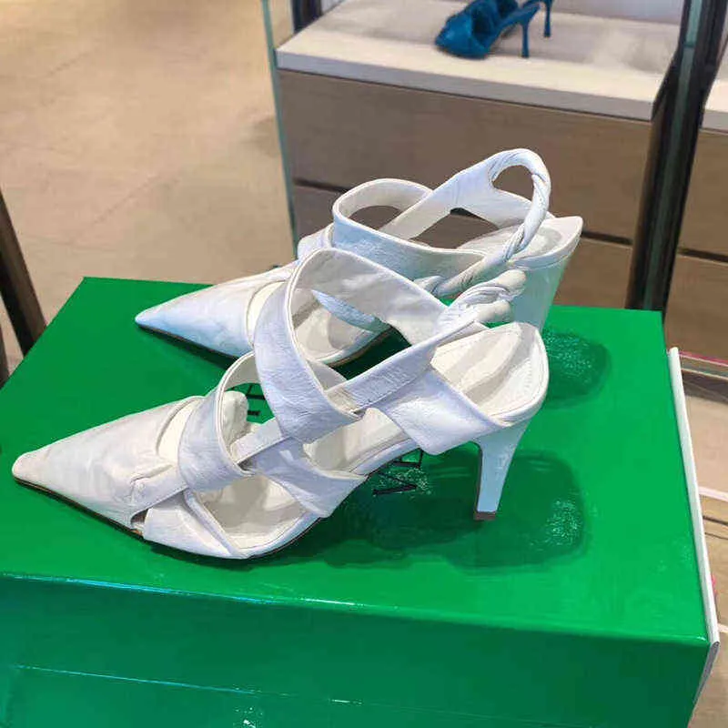 French Baotou thin high heels, empty sandals, trip belt balapi flat shoes, women