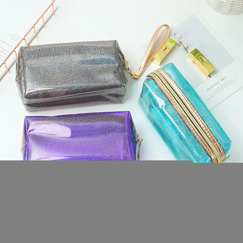 Clear Waterproof Makeup Bags Fashion Women Laser Transparent Sequins Cosmetic Bag Travel Storage Bags High Capacity
