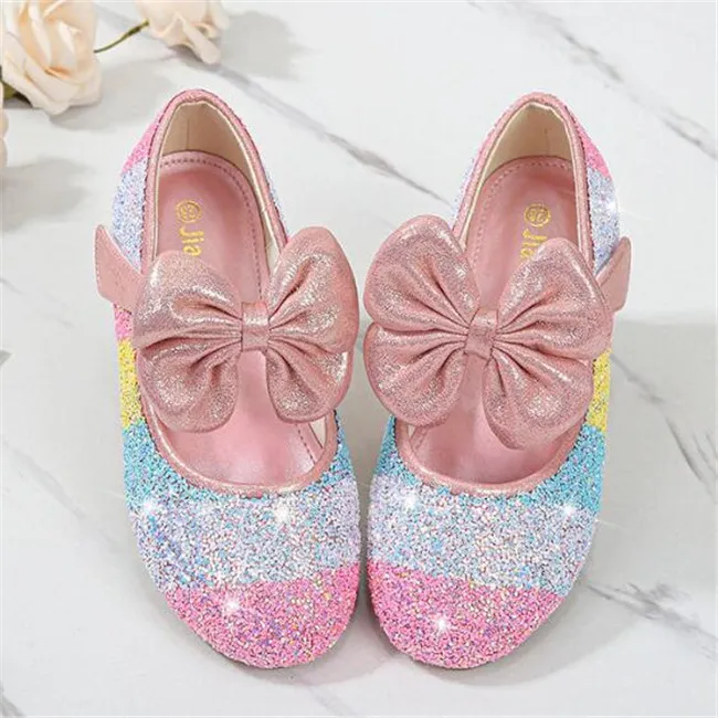 Kinderen Meisjes Lederen Schoenen Sequin Kinderen Casual Sneaker Rond-Teen Soft-Sole Flat Princess Crystal Schoenen Enkele Schoen