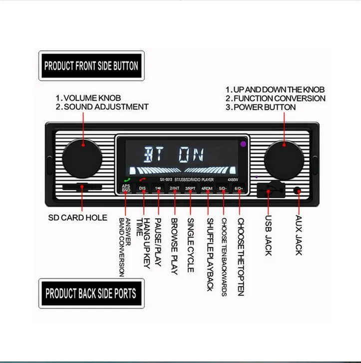 Autoradio Vintage moderne Bluetooth lecteur MP3 AUX voitures classiques stéréo télécommande 225p