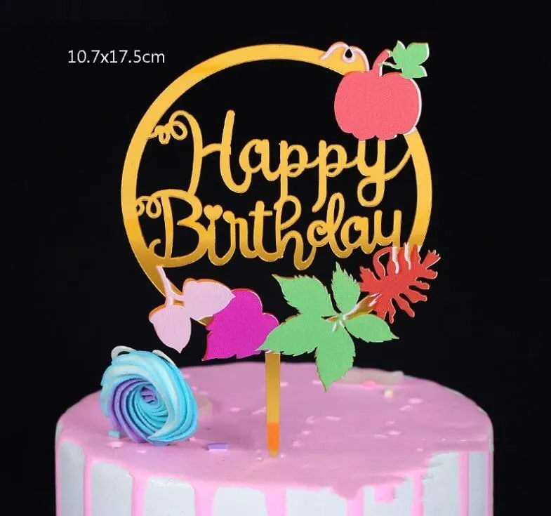 Acrylic Cake Toppers Happy Birthday Cakes Topper Party Supplies Gold Flower Topper for Various Anniversary Decorations