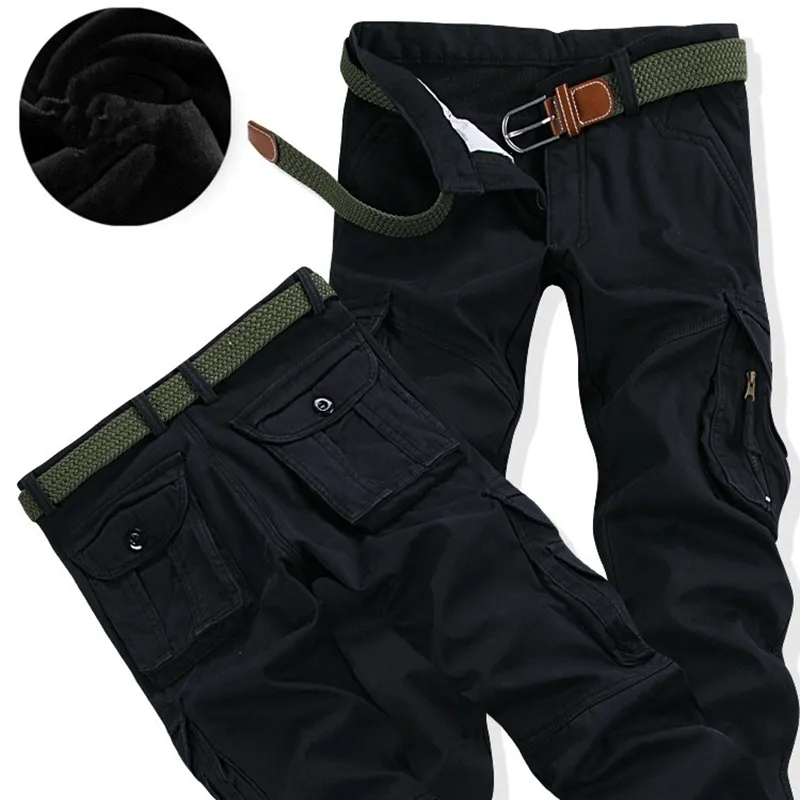 Męskie spodnie ładunkowe zima grube ciepłe pnety pełnej długości multi kieszeń dorywczo wojskowy wojskowy jogger spodnie taktyczne plus rozmiar 28-40 LJ201104