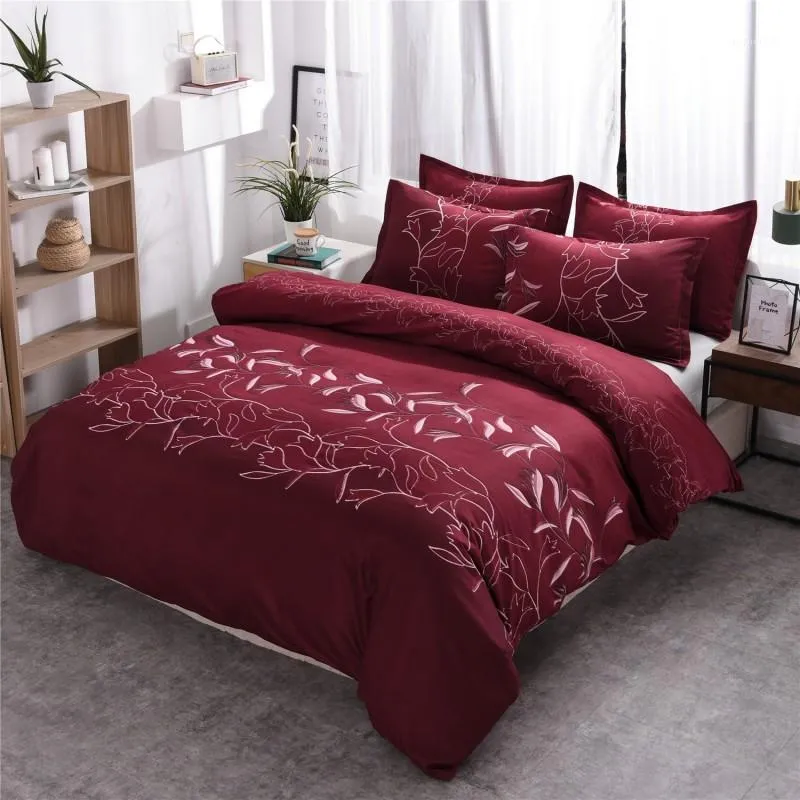 Barato conjunto de roupa de cama único conjunto de capa de edredão floral pillowcases cobre twin rainha rei king borgonha floral1