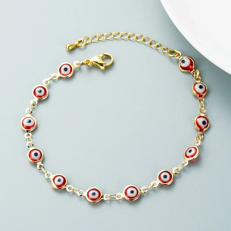 Fashion Colorful Evil Eye Beaded Chain Bracelets 18K Gold Plated Jewelry for Woman Gift