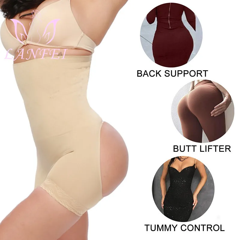LANFEI Open Butt Lifter Panties Seamless Brief Boy Short High Waist Trainer Shapewear  Tummy Control Body Shaper With Lace Trim 201222 From Dou01, $9.53