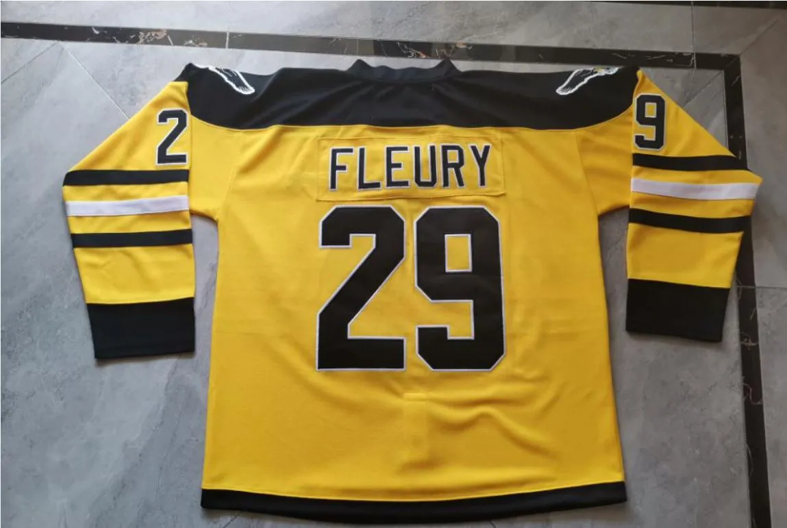 Niestandardowe Mężczyźni Młodzież Kobiety Vintage CHL Cape Breton Screaming Eagles Alternate # 29 Marc-andre Fleury Gold Hockey Jersey Rozmiar S-5XL