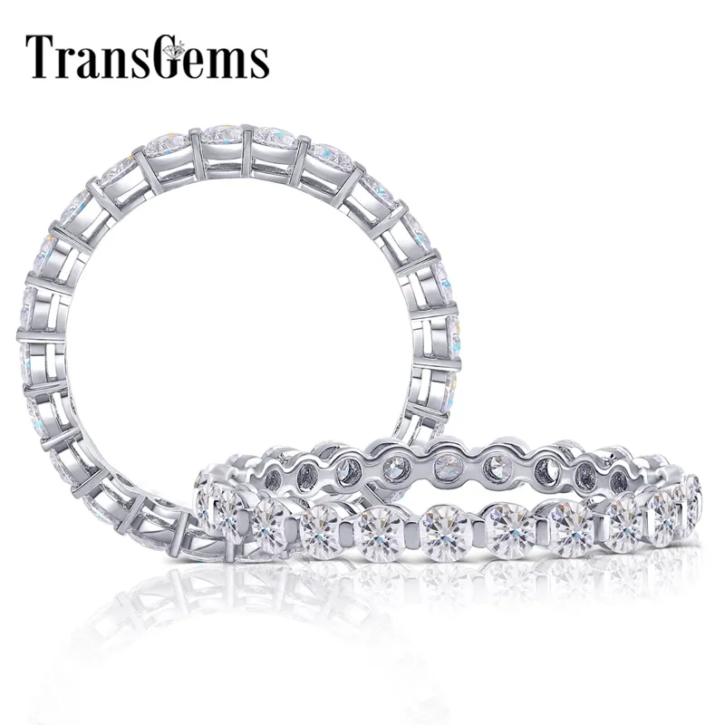 Transgems 10K oro blanco anillos de compromiso para las mujeres 2,2 mm F Color Moissanite banda de boda para las mujeres Y200620