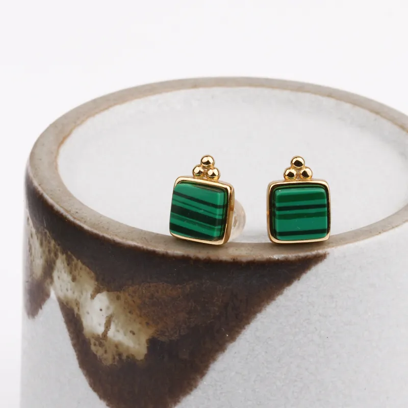 925 Sterling Silver Green Malachite Stud Earrings Female Simple Crown Exquisite Small Niche Fashion Design Jewelry