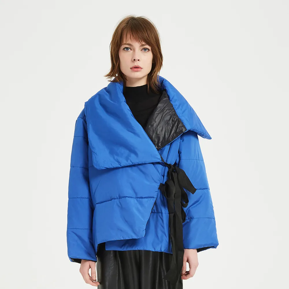 Veste d'hiver Femmes Col montant Solide Femelle Bleu Down Manteau Lâche Surdimensionné Femmes Court Parka Veste Parkas Mujer Femmes 201119