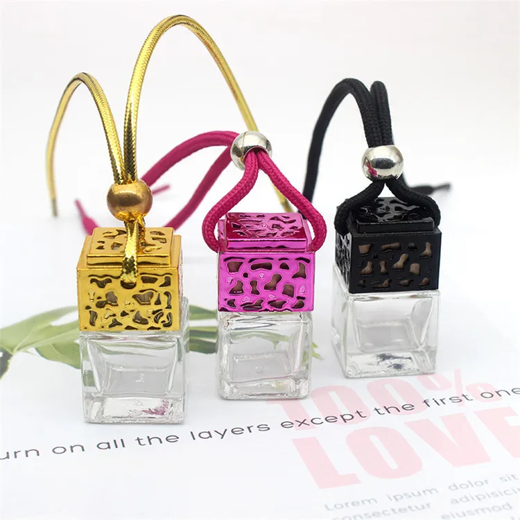 2020 kubus holle auto parfum fles achteruitzicht ornament hangende luchtverfrisser voor etherische oliën diffuser geur lege glazen fles hanger