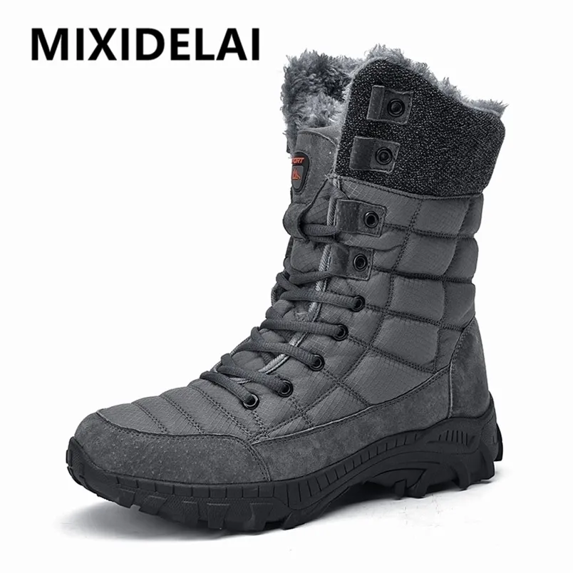 Homens Botas de Neve de Inverno Super Homens Quentes Caminhadas Botas de Alta Qualidade À Prova D 'Água Couro Alta Superior Big Size Botas Botas Ao Ar Livre Sapatilhas 220212