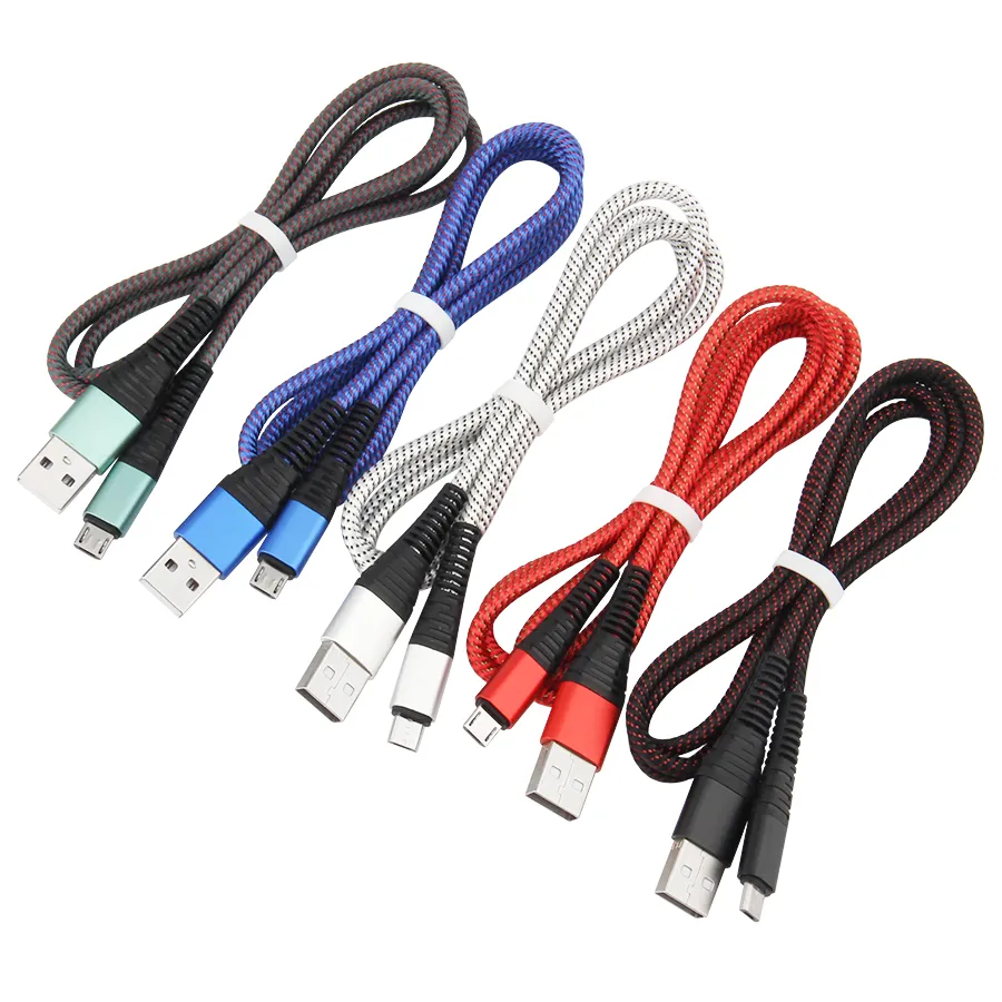 1M 3ft Micro V8 Type C Cable Cable USB Sync Sync Charging Cord Nylon Collon Charger Cables for Samsung S8 Plus HTC Android Phone