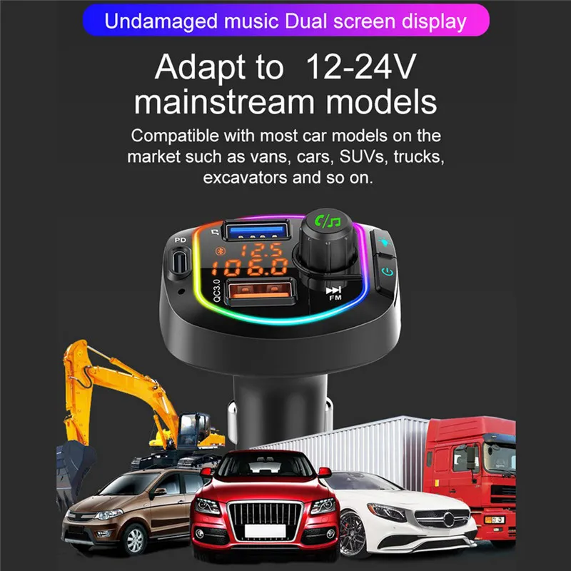 Car Bluetooth 5.0 FM Transmitter Audio Receiver Auto MP3 Player For SUV  Truck