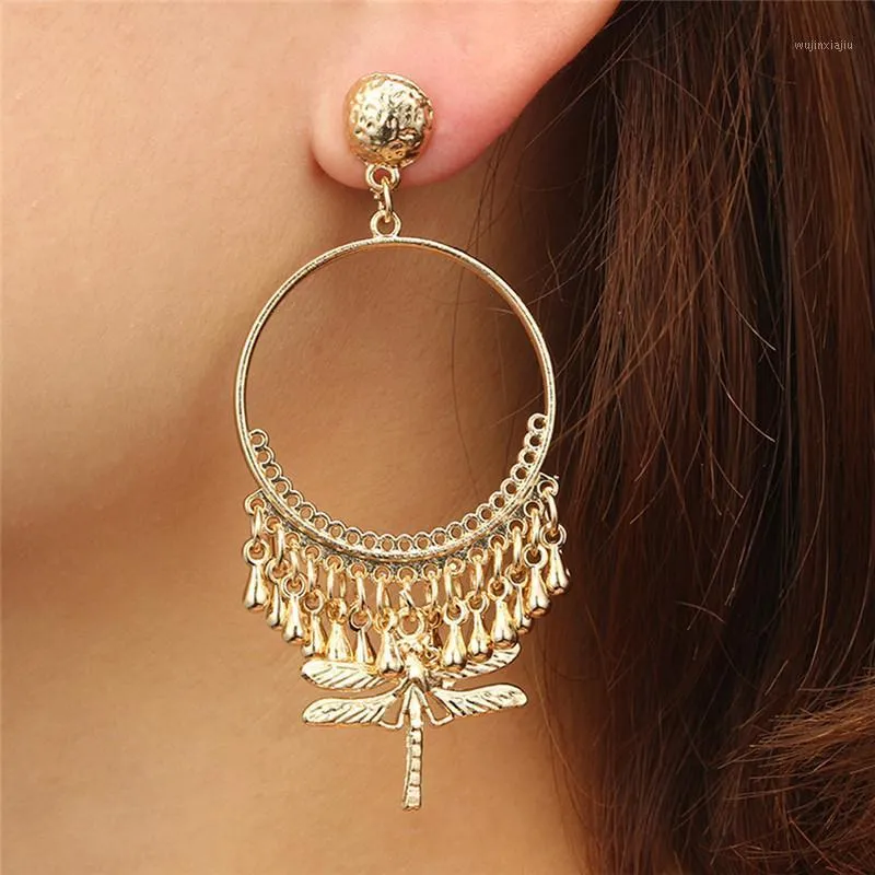 Grand cercle géométrique pendentif oreille clou libellule boucles d'oreilles rétro bijoux fête de mariage cadeau d'anniversaire pour les femmes balancent lustre