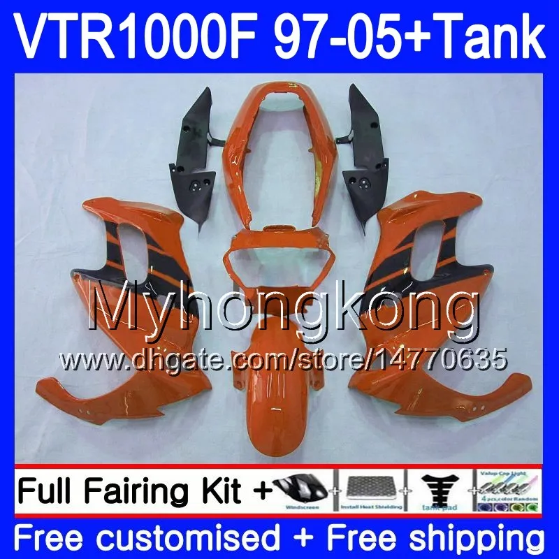 Blk orange Fairing For HONDA SuperHawk VTR1000 F 1997 1998 1999 2000 2001 56HM.216 VTR 1000 F 1000F VTR1000F 97 98 99 00 01 05 Body+Tank