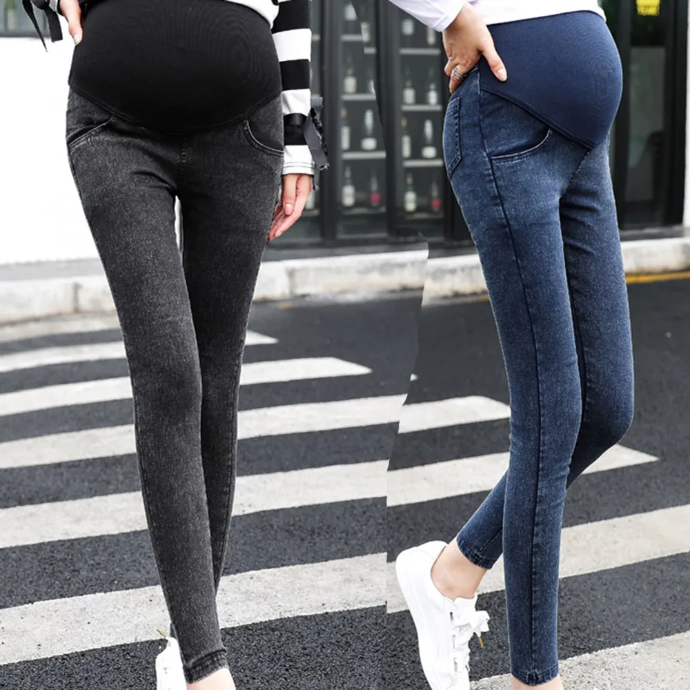 Fashin Annelik Dipleri Hamile Kadınlar için Kot Pantolon Gebelik Pantolon Üzerinde Sıska Pantolon Elastik Jean Femme Enceinte