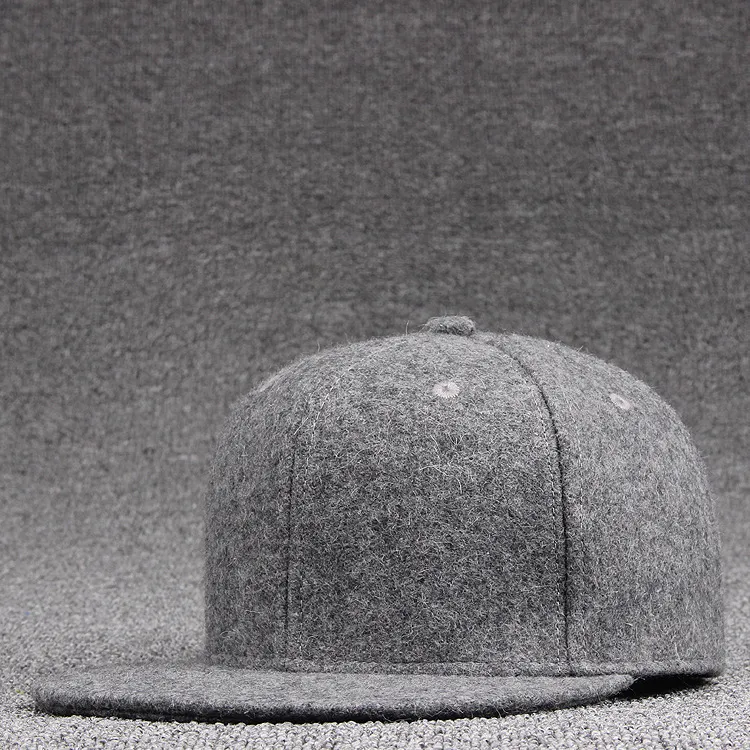 Adult Top Quality Wool Felt Snapback Caps Winter Hip Hop Bboy Flat Peaked Cap Solid Skateboard Hat Men Woolen Baseball Hats 201026