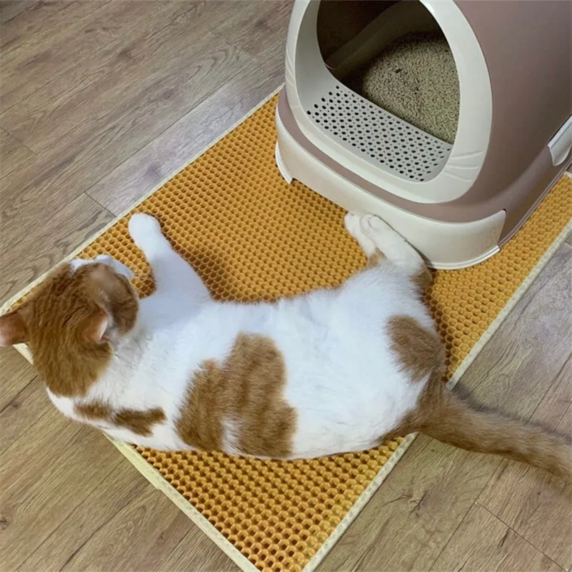 Waterproof Cat Litter Mat Double Layer Pet Dog Cat Litter Tray Non-slip Katten Litter Box Filling Trap Mat For Cats Cleaning LJ201028