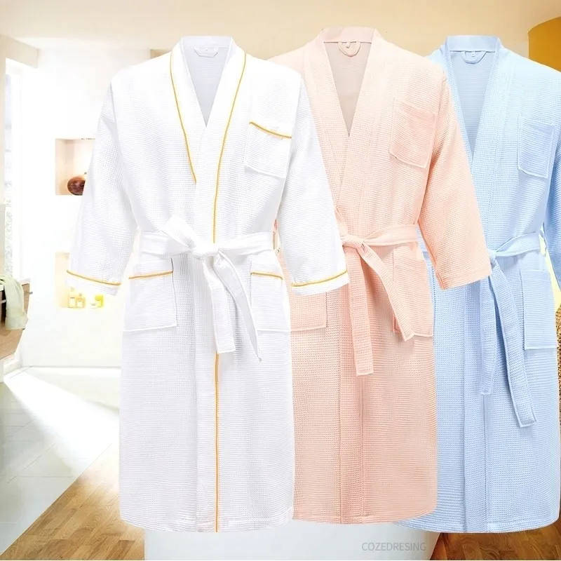 5 Star Hotel 100% Cotton Men Kimono Bathrobe Plus Size Handel Bath Robe Mens Waffle Robes For Women Long Dressing Gown Sleepwear 201111