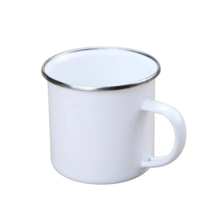 12oz Sublimation Enamel Mug Heat Transfer Enamelled Tumblers with Handle 350ML Blank White Sublimated Coffee Mugs Drinking Cups SN4359