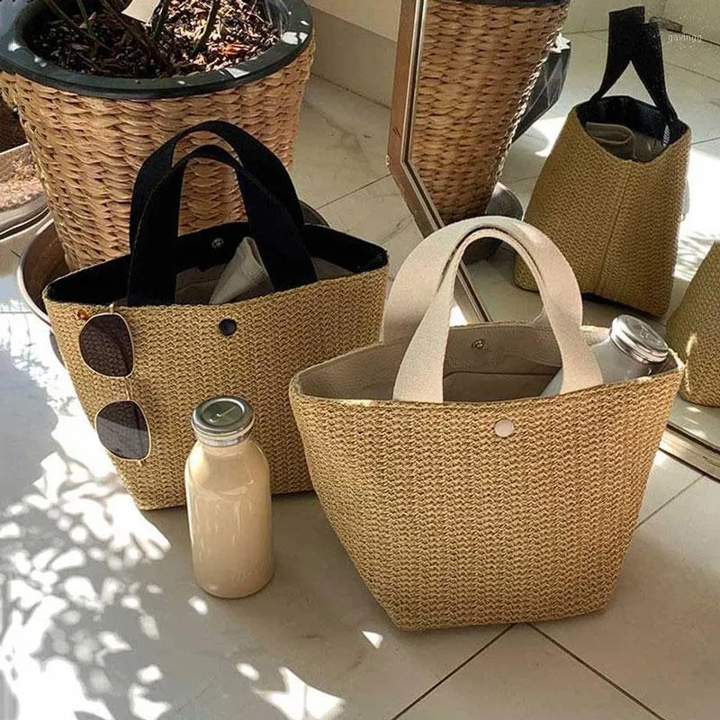 Summer Beach Straw Bags Casual Rattan Women Handbags Wicker Woven Female Totes Large Capacity Lady Buckets Bag Travel Purse 20201