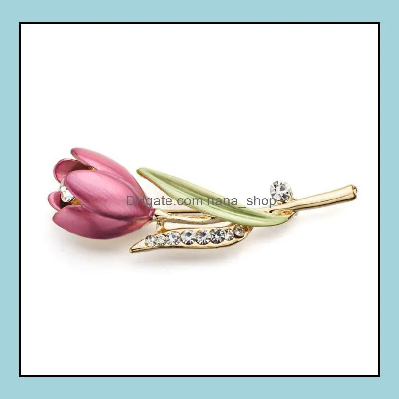 Elegant Tulip Flower Brooch Pin Rhinestone Crystal Costume Jewelry Clothes Accessories Jewelry Brooches For Wedding Occasion