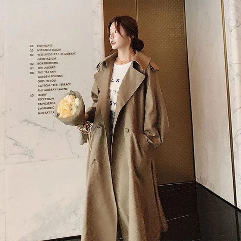 Women's Trench Coats Extra Loose Large Size Long Coat For Women Fashion Casual Autumn Clothing Solid Windbreaker Belt Ladies Outwear F1996