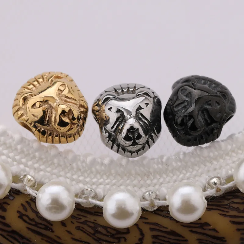 Metal Jewelry Making Charms Gold/Silver/Black Plated 12*11MM Stainless Steel Lion Head Charm with Hole