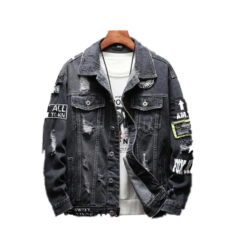 Harajuku Patchwork Frayed Rock Vintage Denim Motorcycle