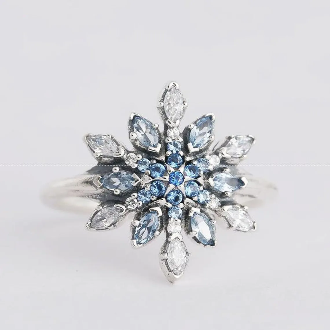 100% 925 Sterling Silver Snowflake Ring with Blue Cz Fit Pandora Jewelry Engagement Wedding Lovers Fashion Ring