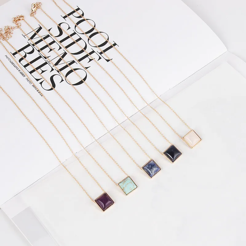 Collier pendentif en pierre naturelle carrée améthyste Turquoise Agate colliers bijoux de mode pour les femmes