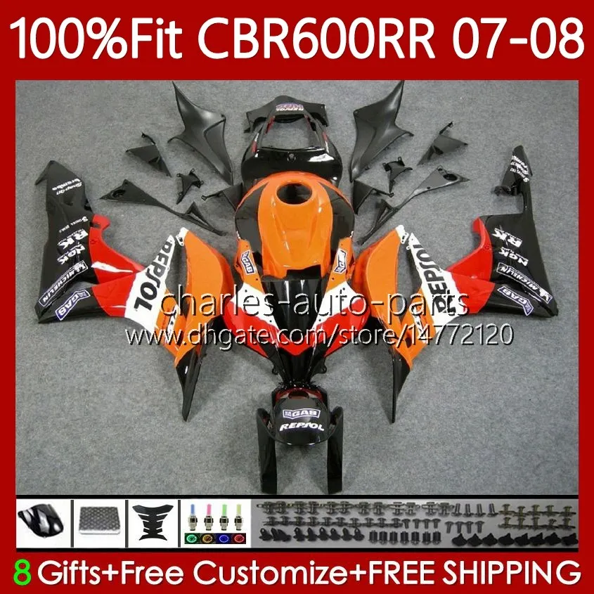 OEM Body For HONDA CBR 600RR CBR600 RR F 5 2007-2008 Bodywork Repsol orange 70No.4 CBR 600 RR CC F5 600F5 600CC 2007 2008 CBR600F5 CBR600RR 07 08 Injection mold Fairing