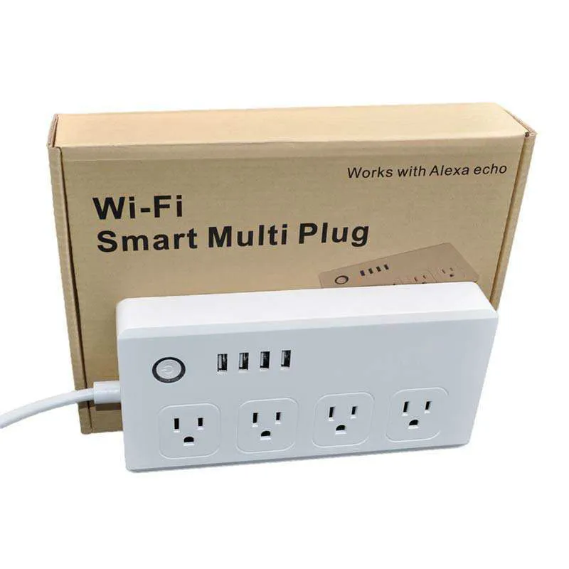 Wifi Smart Power Strip 4 EU/UK/AU/US-uttag Kontakt med 4 USB-laddningsportar Timing App Röststyrning Arbeta med Alexa Google Home Assistant