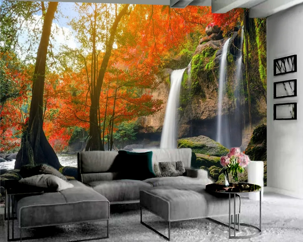 Cachoeira 3d papel de parede bonito paisagem paisagem cachoeira 3d wallpaper sala sala de estar quarto wallcovering hd wallpaper foto 3d