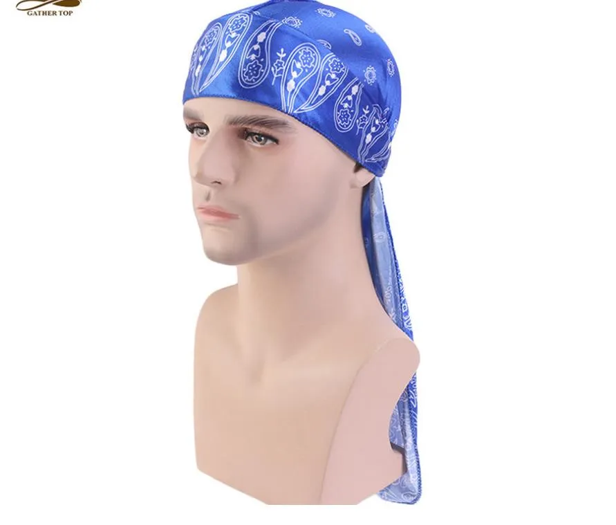 Silky Paisley Pattern Durag Wave Half Cap With Extra Long Silky Paisley Pattern Durag Wave Half Cap With Extra Long