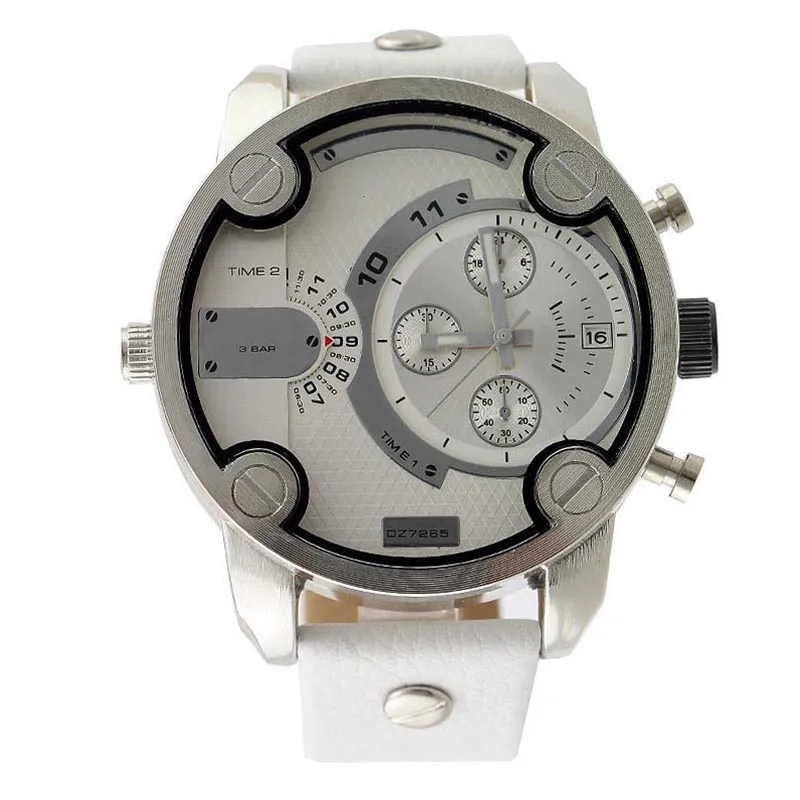 Marque de mode hommes grand boîtier cadrans multiples Date calendrier affichage bracelet en cuir montre-bracelet à Quartz 7265