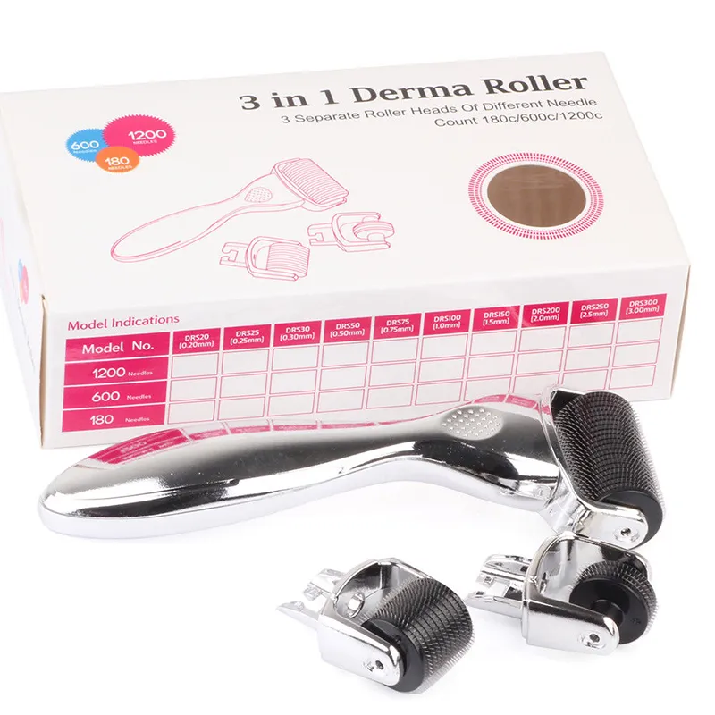 3 в 1 микроиглы Roller Set 180/600/1200 Titanium Иглы DRS Micro Needle Body Face Eye Therapy Skin Care Tool