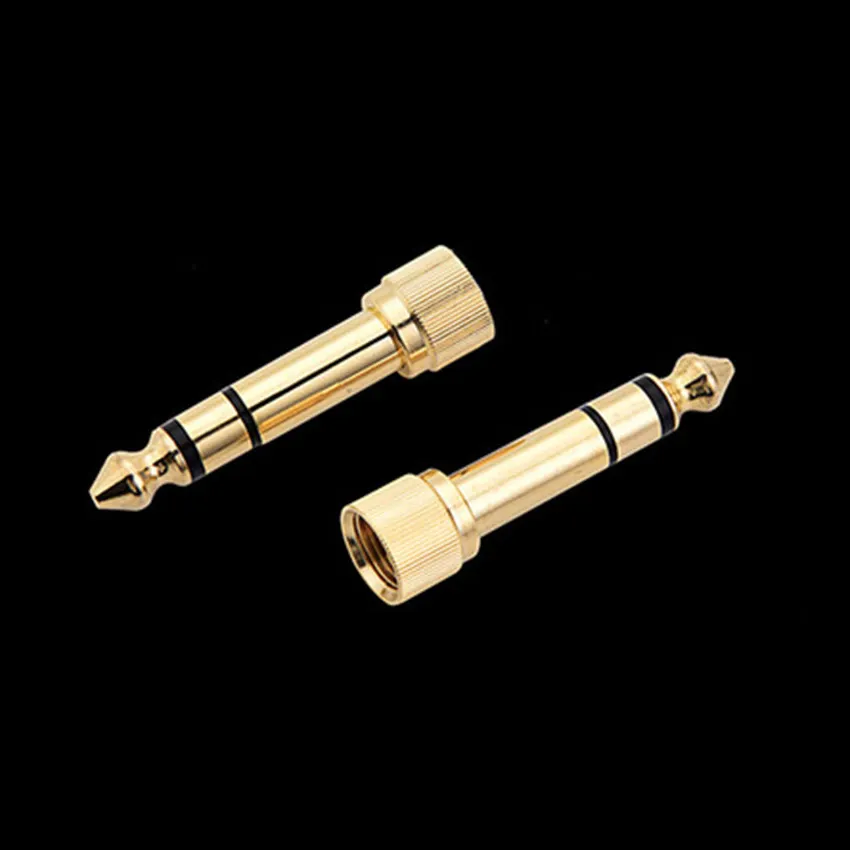 Goud 6.35mm Male naar 3.5mm Female Plug Stereo Connector Koptelefoon Jack Audio Schroef Adapter Converter