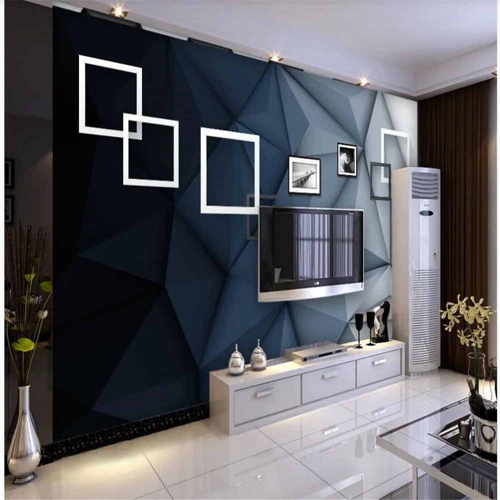 3d murals wallpaper for living room Simple stereo triangle photo frame art TV background wall blue geometry wallpapers