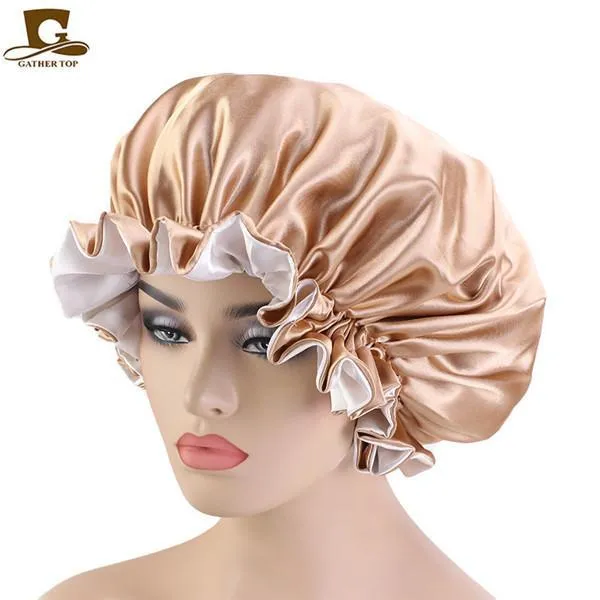 New Silk Night Cap Hat Double side wear Women Head Cover Sleep Cap Satin Bonnet for Beautiful Hair - Wake Up Perfect Daily Factory Sale .