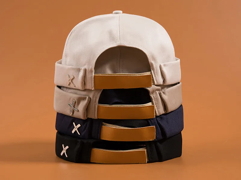 Vintage Black Docker Sailor Biker beanie caps for men for