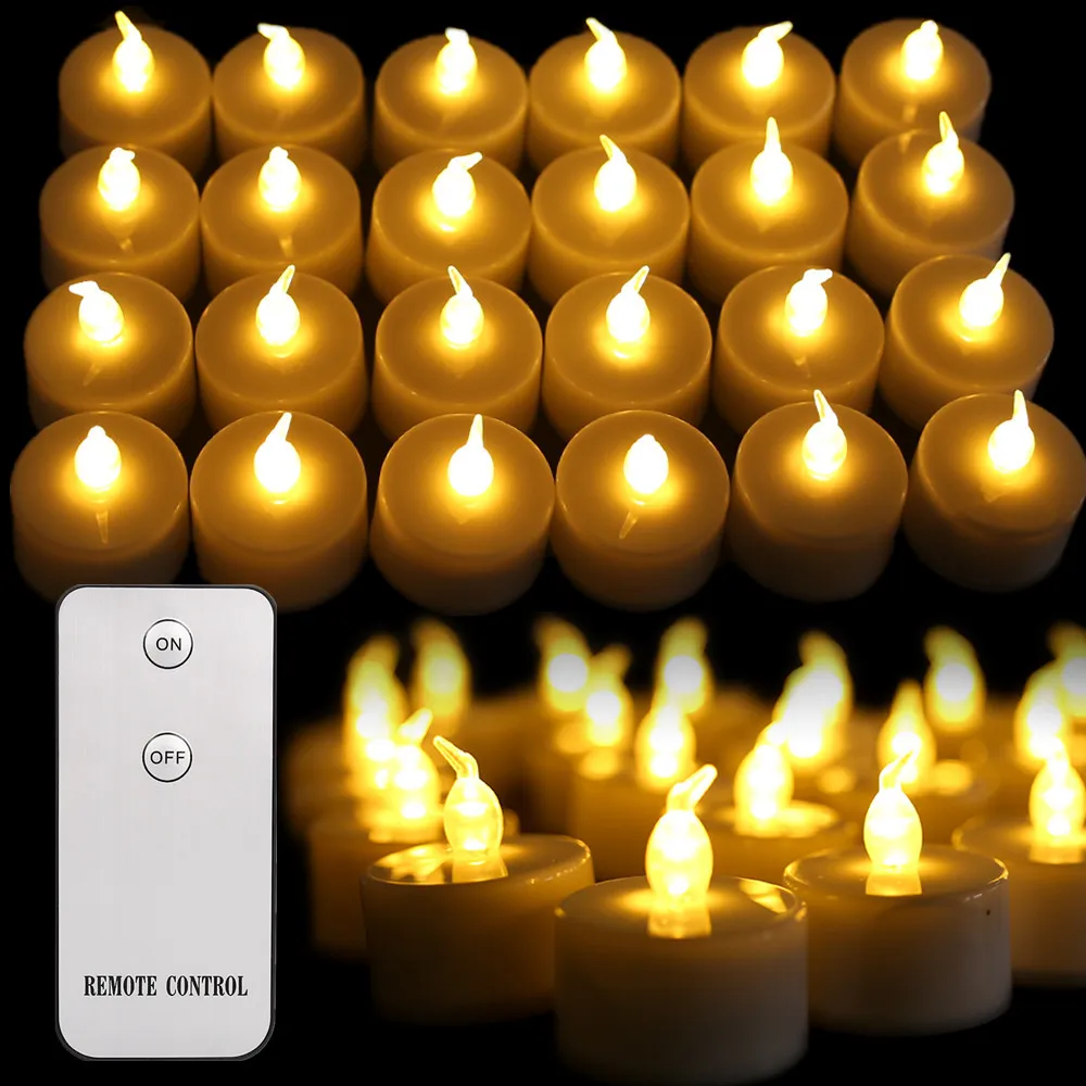 Confezione da 24 candele tremolanti senza fiamma a LED, alimentate a batteria, con telecomando, per la decorazione natalizia della cena a casa LJ201018