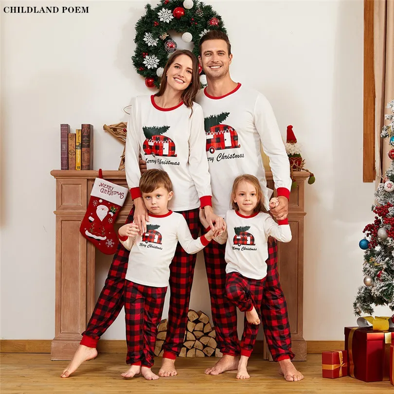 Famille Noël Pyjamas 2020 Noël Famille Correspondant Pyjamas Ensemble Vêtements Mère Fille Père Enfants Bébé Vêtements De Nuit Vêtements De Nuit LJ201111