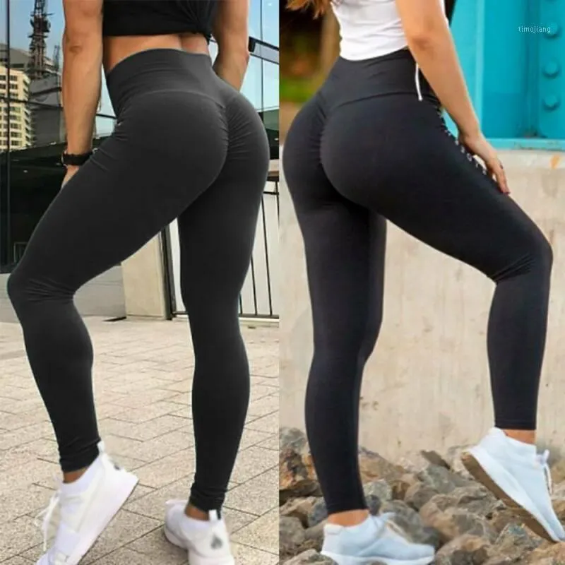 Mujeres deportes Yoga Pantalones largos Push Up Scrunch Fitness Entrenamiento Gimnasio Interior Estiramiento de alta calidad Slim Fit Sólido Pants1