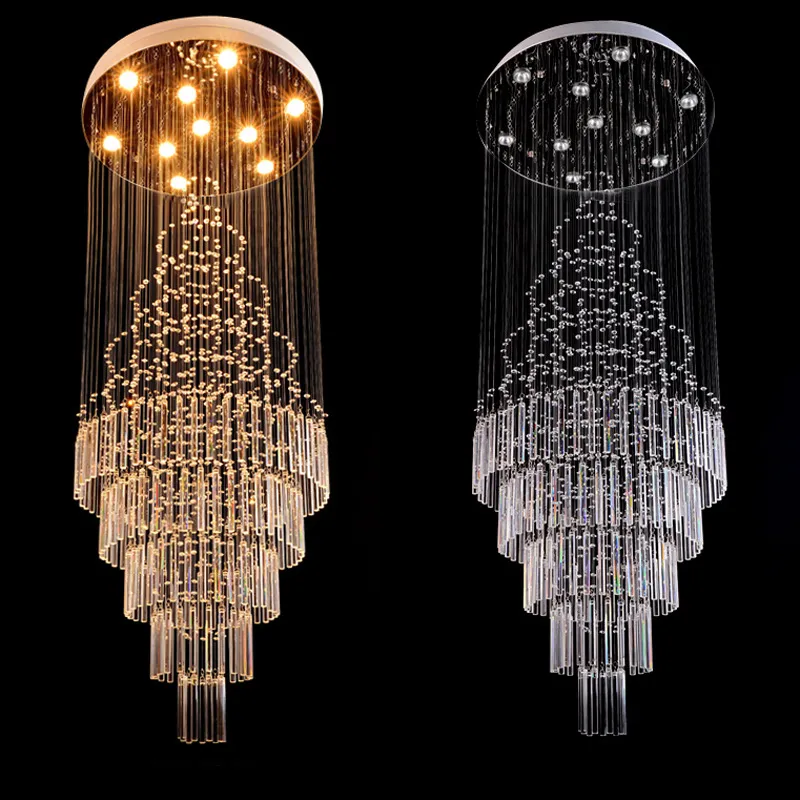 DHL de alta qualidade cristal k9 espiral escada villa lâmpadas de teto conduzido estilo moderno pirâmide camadas luzes chandeliers plafondlamp