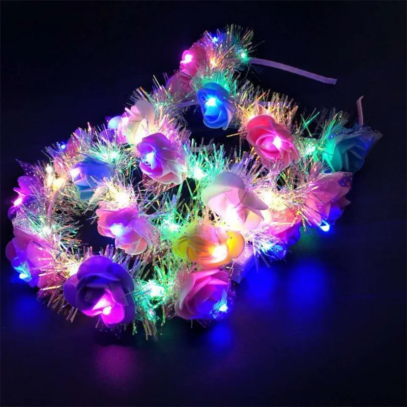 Светящийся венок, цветочная повязка на голову, аксессуары для волос, взрослые, светящиеся светодиодные игрушки, повязки на голову, рождественская вечеринка, светящаяся мигающая повязка для волос 315 H1